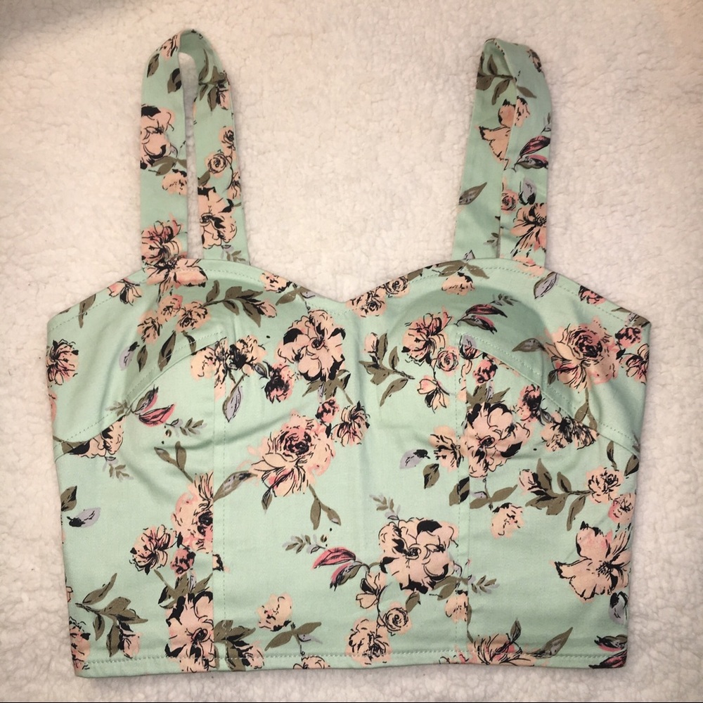 Mint color floral crop top, NWOT